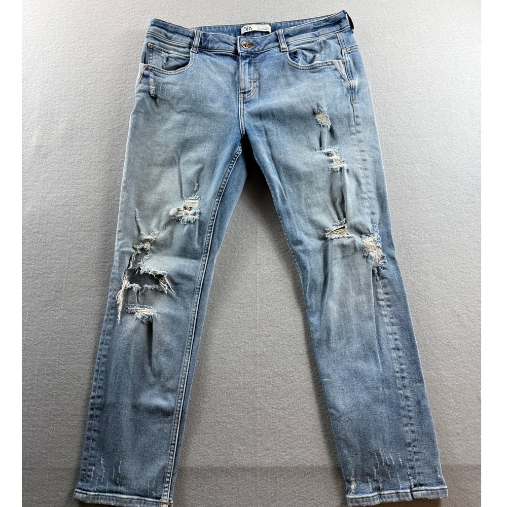 Zara Jeans Womens 8 Medium EUR 40 33x27 Distressed Straight Leg Relaxed Denim